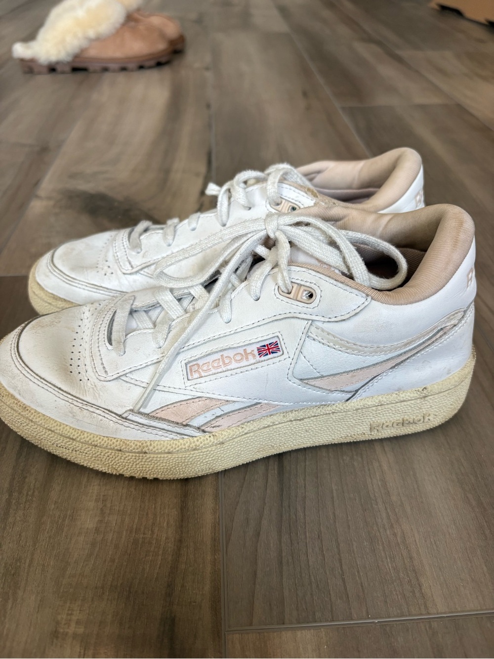 Reebok Women’s White Sneakers with Light Pink Accents